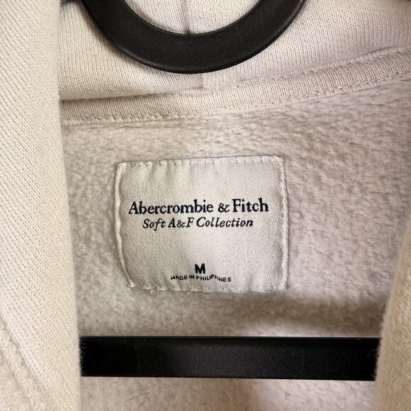 Abercrombie & Fitch Hoodie Women's Medium Cropped Cream/Red Velvet Print Lounge - Picture 4 of 13